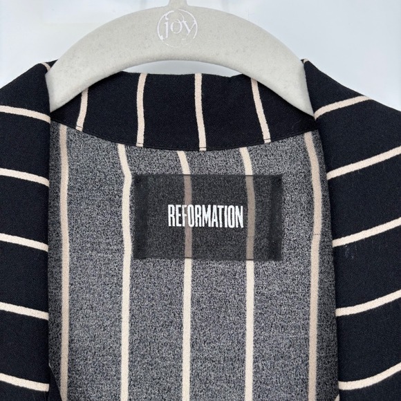 Reformation Weston Striped‎ Jumpsuit Sz 0 Wide Leg Black Beige Mesh Tag Tailored - Picture 3 of 16